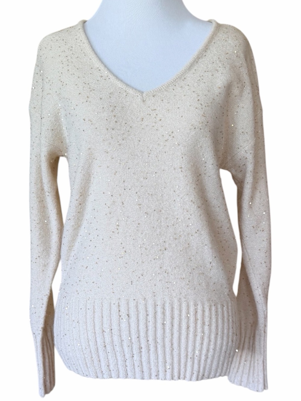 MOLLY BRACKEN Gold Sequin V Neck Sweater